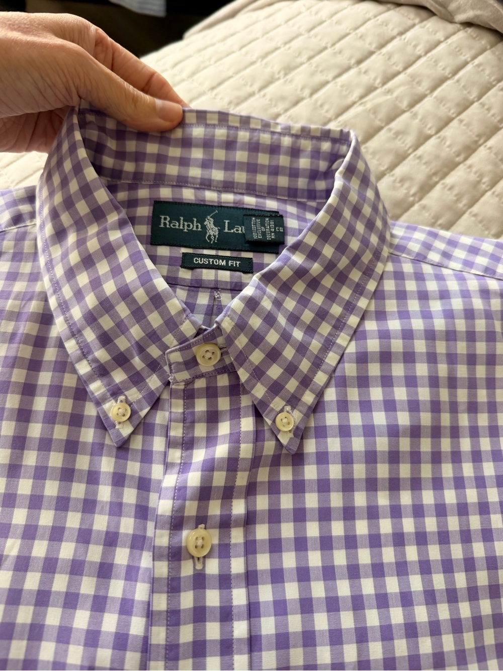 Ralph Lauren Purple and White Gingham Custom Fit Button-Down Shirt